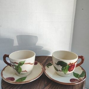 Franciscan Apple Cups & Saucers Set Of 2 Apple Tree Cups And Plates Vintage USA